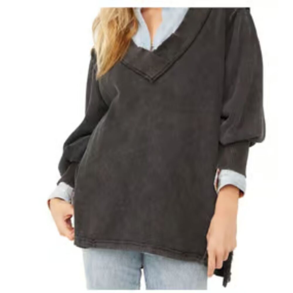 Free People Asher Thermal Black Washed Oversized Sweater Size M